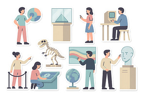 Family explores educational exhibits, an Education Illustration by ZinetroN