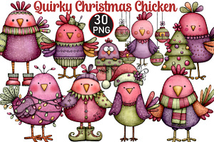 Quirky Christmas Chicken Clipart, an Illustration by Black Bird Studio