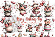 Funny Birthday Pig Clipart Cartoon, a Graphic by one-touch (Thumbnail 1 of 15)