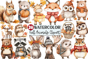 Watercolor fall Animals Clipart, an Illustration by Rose Art