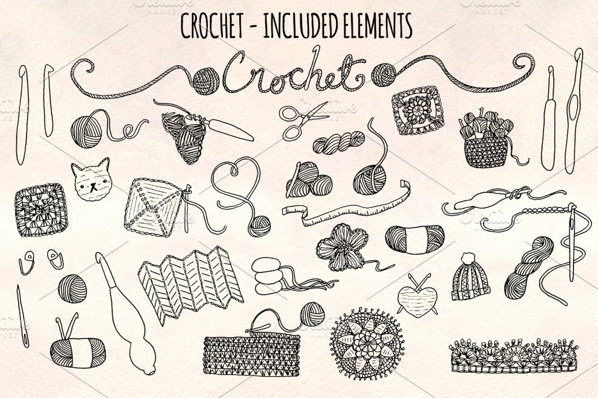 33 Crochet and Yarn Sketch Graphics, a Decorative Illustration by Violet LeBeaux (Photo 2 of 3)
