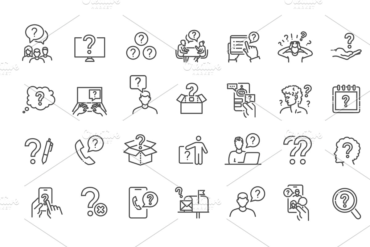 Question and FAQ Line Icons Set, an Outline Icon by Tettygreen (Photo 2 of 2)