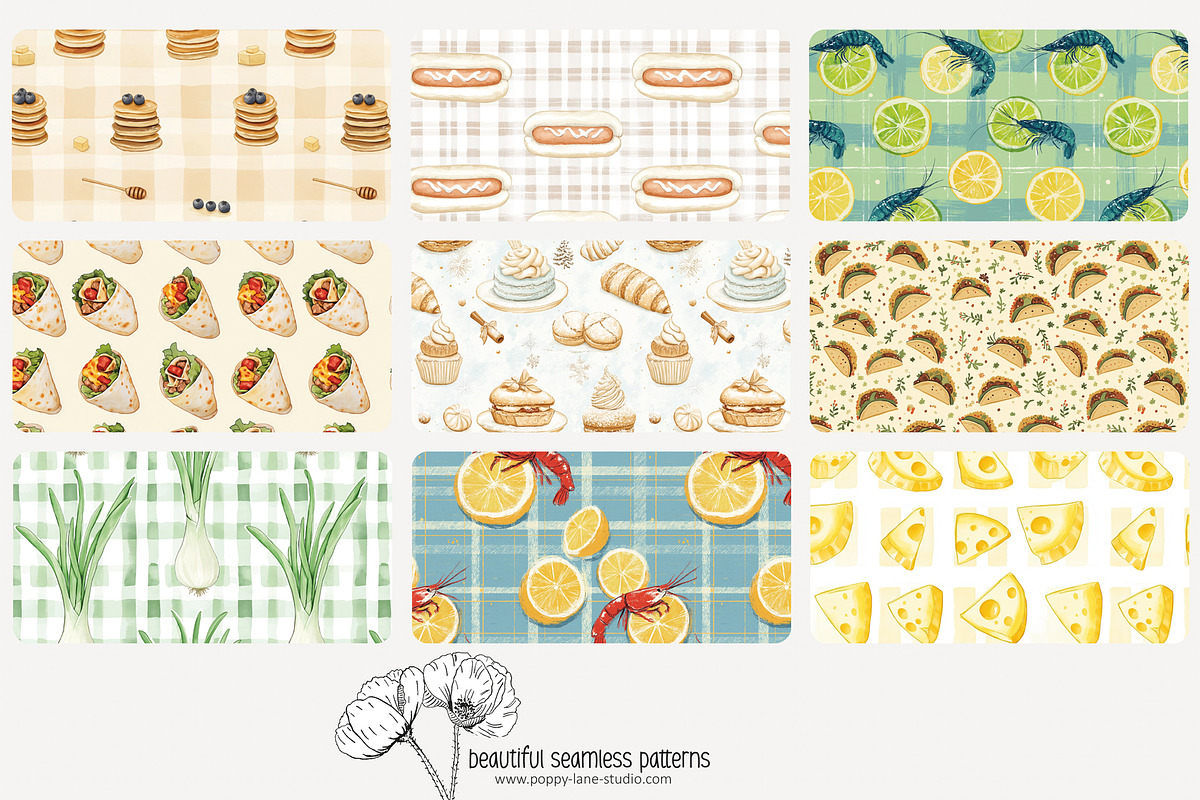80 assorted food seamless pattern, a Pattern Graphic by Poppy Lane Studio
