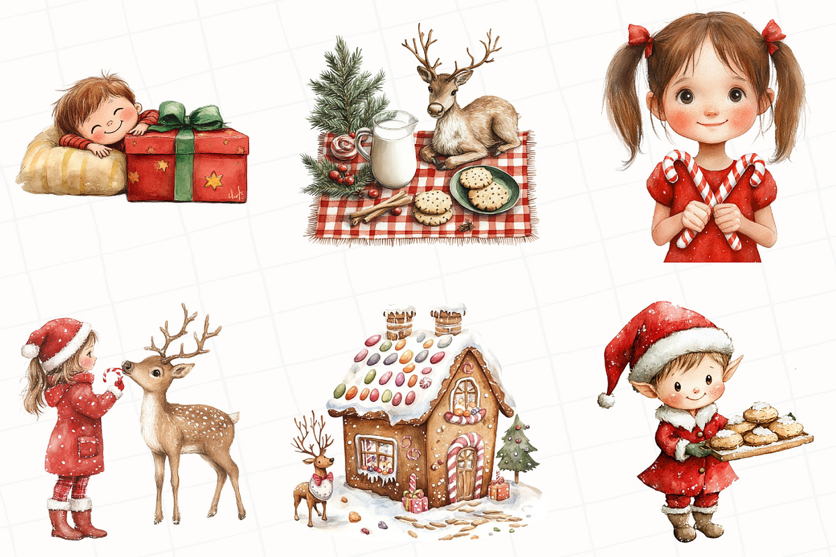 Christmas Kids Watercolor Clipart, an Illustration by OK Design (Photo 5 of 5)
