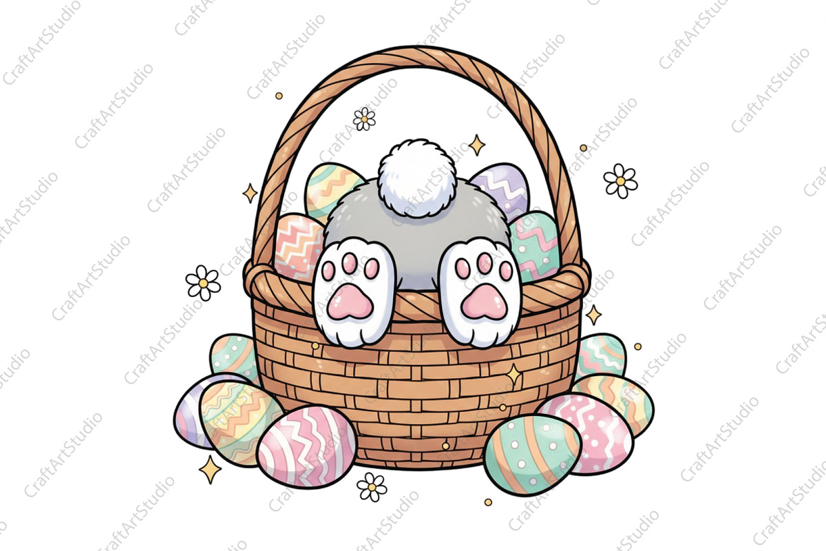 Funny Easter Bunny Basket Eggs Png, an Illustration by CraftArtStudio (Photo 1 of 4)