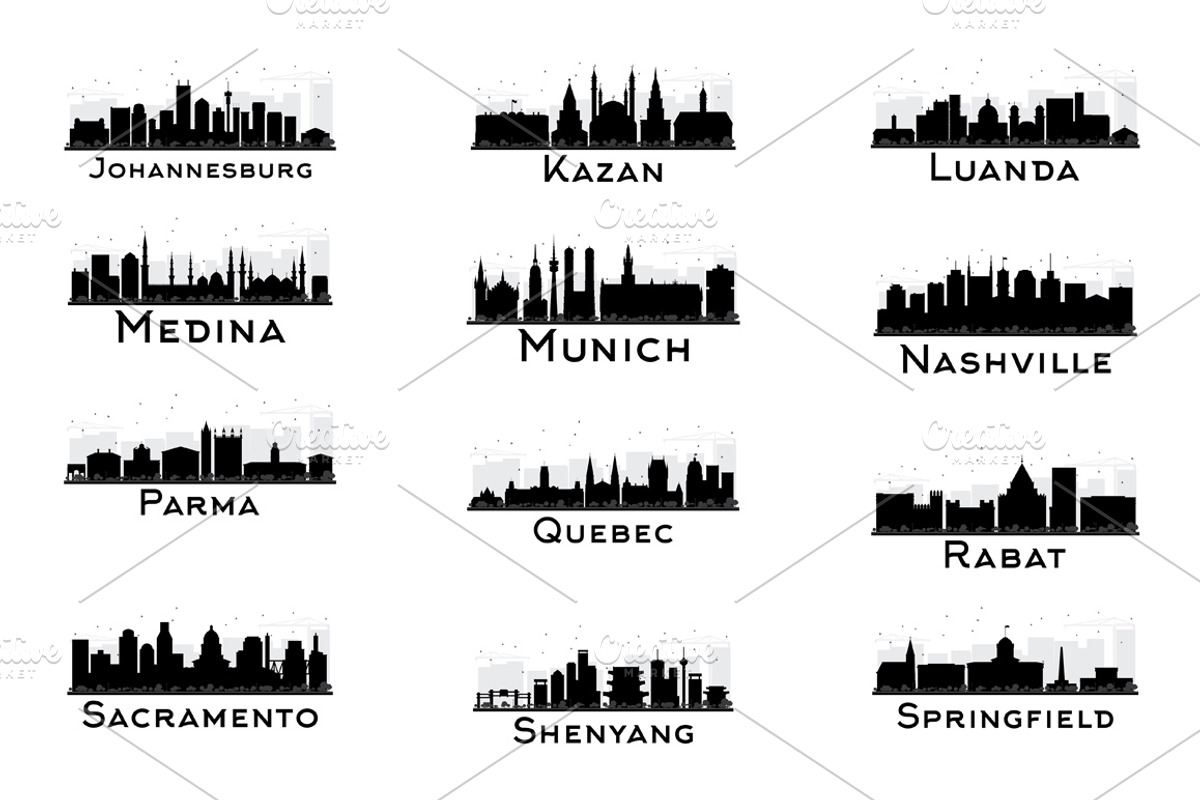 30 City Skyline Silhouettes Set 4, an Illustration by Booblgum (Photo 3 of 6)