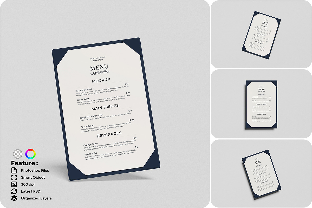 Restaurant Menu Mockup, an Advertising Mockup by AnasStudio (Photo 1 of 5)