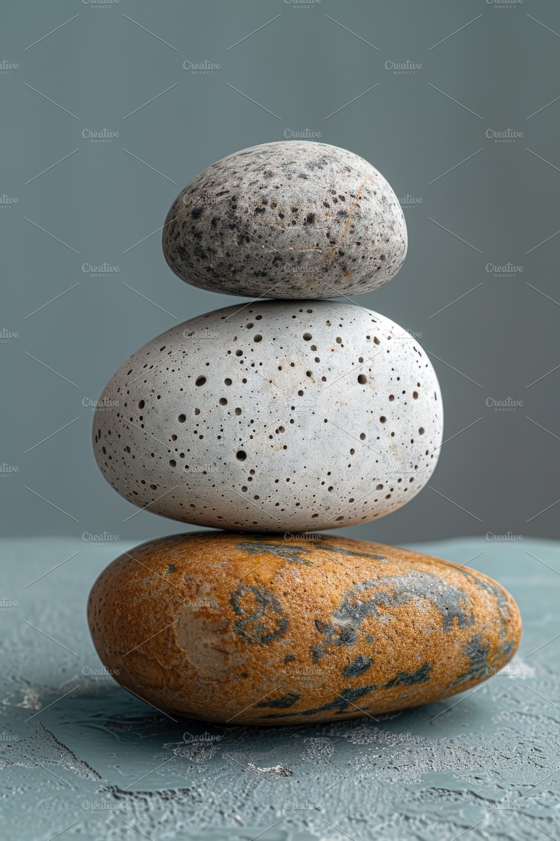 Minimal Stacked Stones with Natural Texture on Neutral Backgroun, an Abstract Photo by José Manuel Gelpi