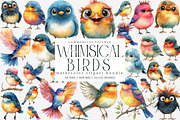 Watercolor Whimsical Bird Clipart, an Illustration by SinaCreation (Thumbnail 1 of 7)