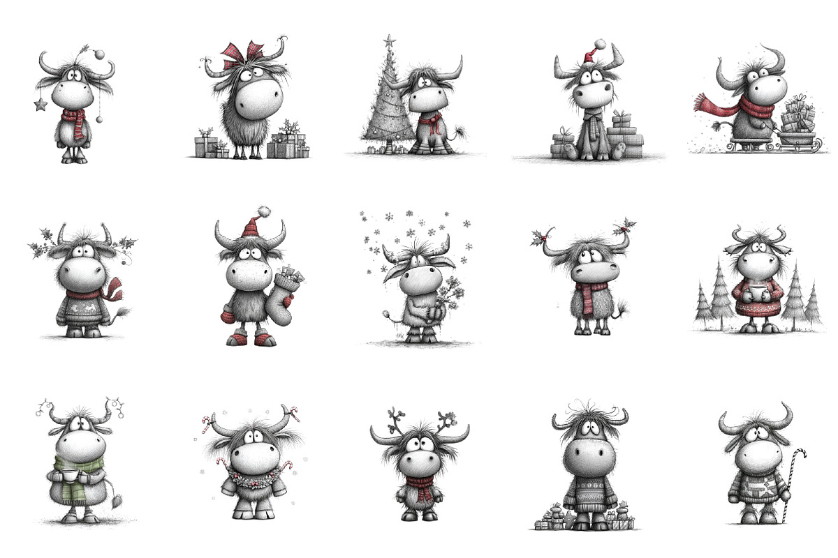 Cute Holiday Highland Cow Christmas, an Illustration by designcity5 (Photo 3 of 5)