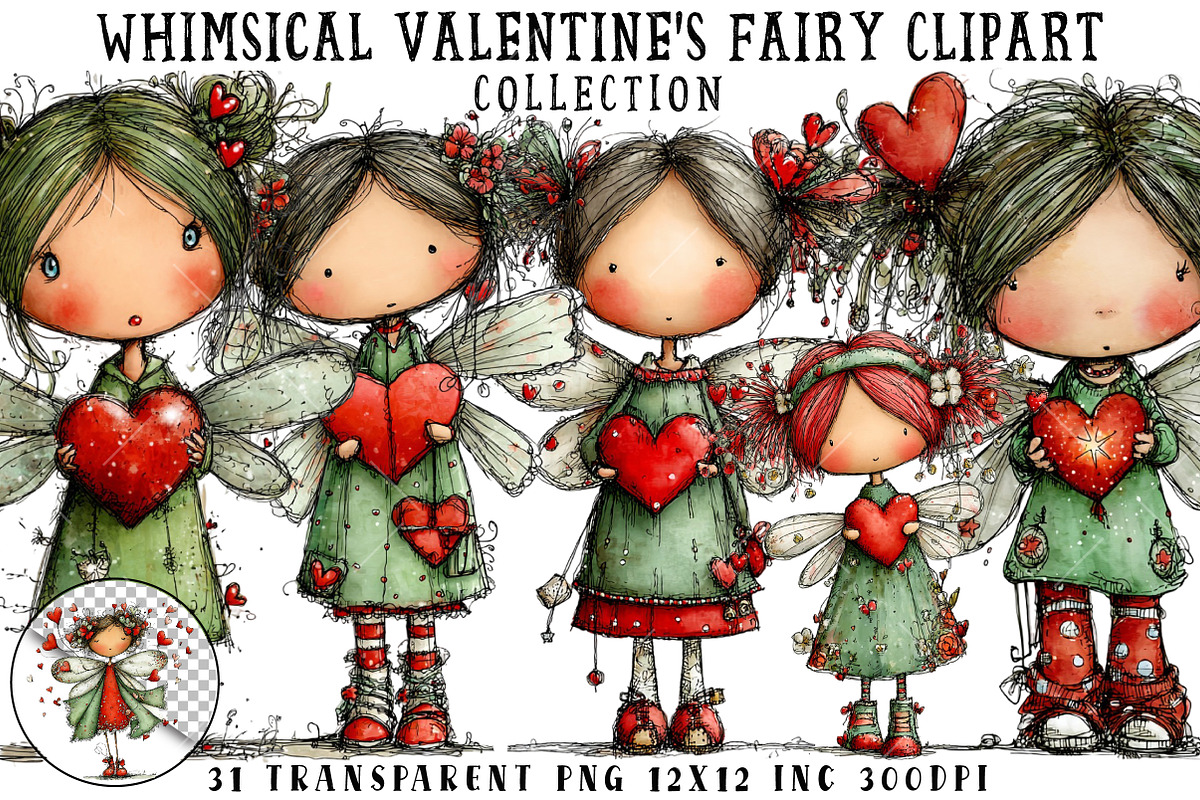 Whimsical Valentine's Fairy Clipart, an Illustration by OK Design (Photo 1 of 6)