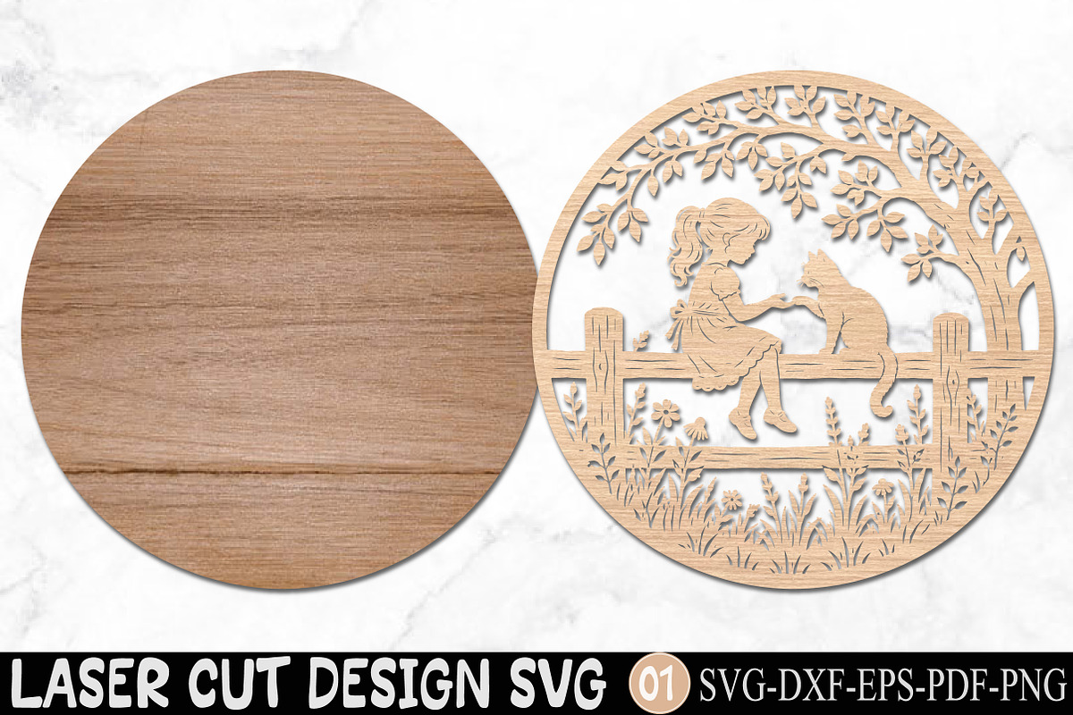 Girl & Cat Laser Cut SVG, an Object Graphic by Rose Art (Photo 2 of 3)