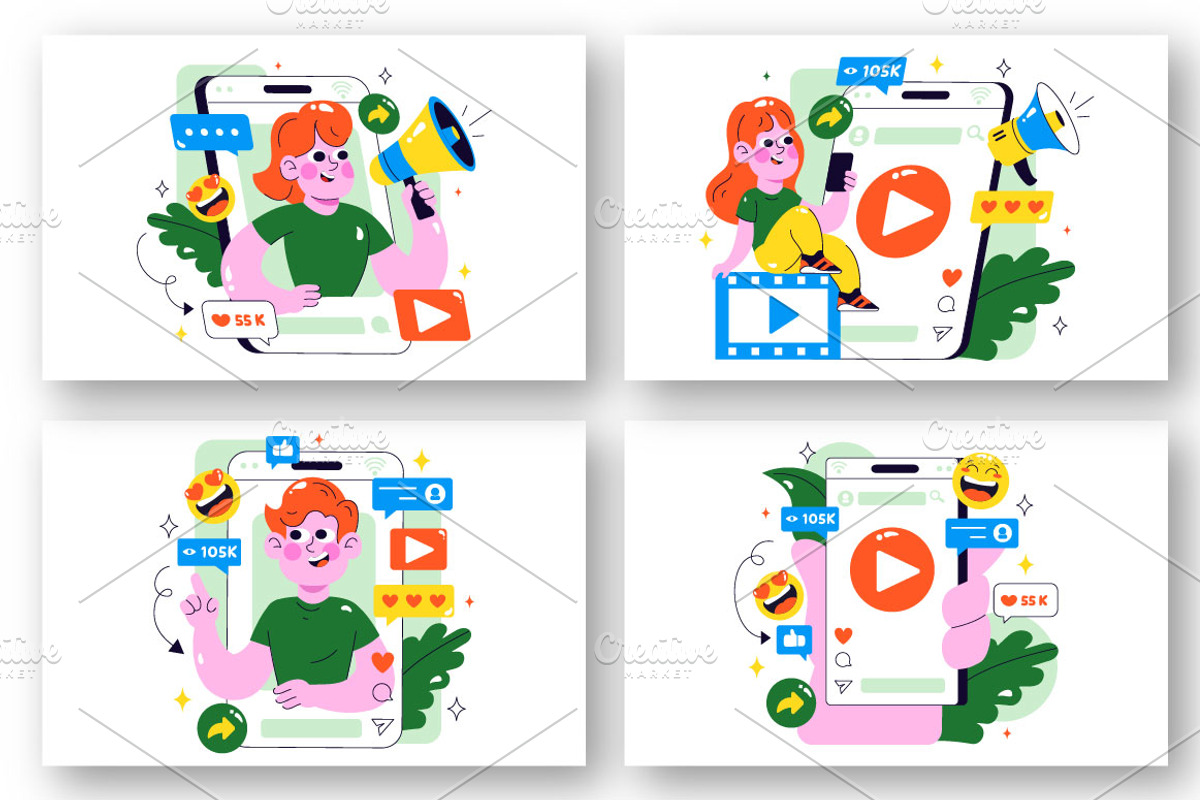 10 Short Video Reels Illustration, a Technology Illustration by denayunebgt (Photo 3 of 4)