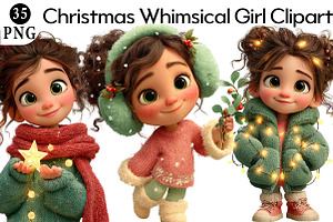 Christmas Whimsical Girl Clipart, an Illustration by Daily.Designs