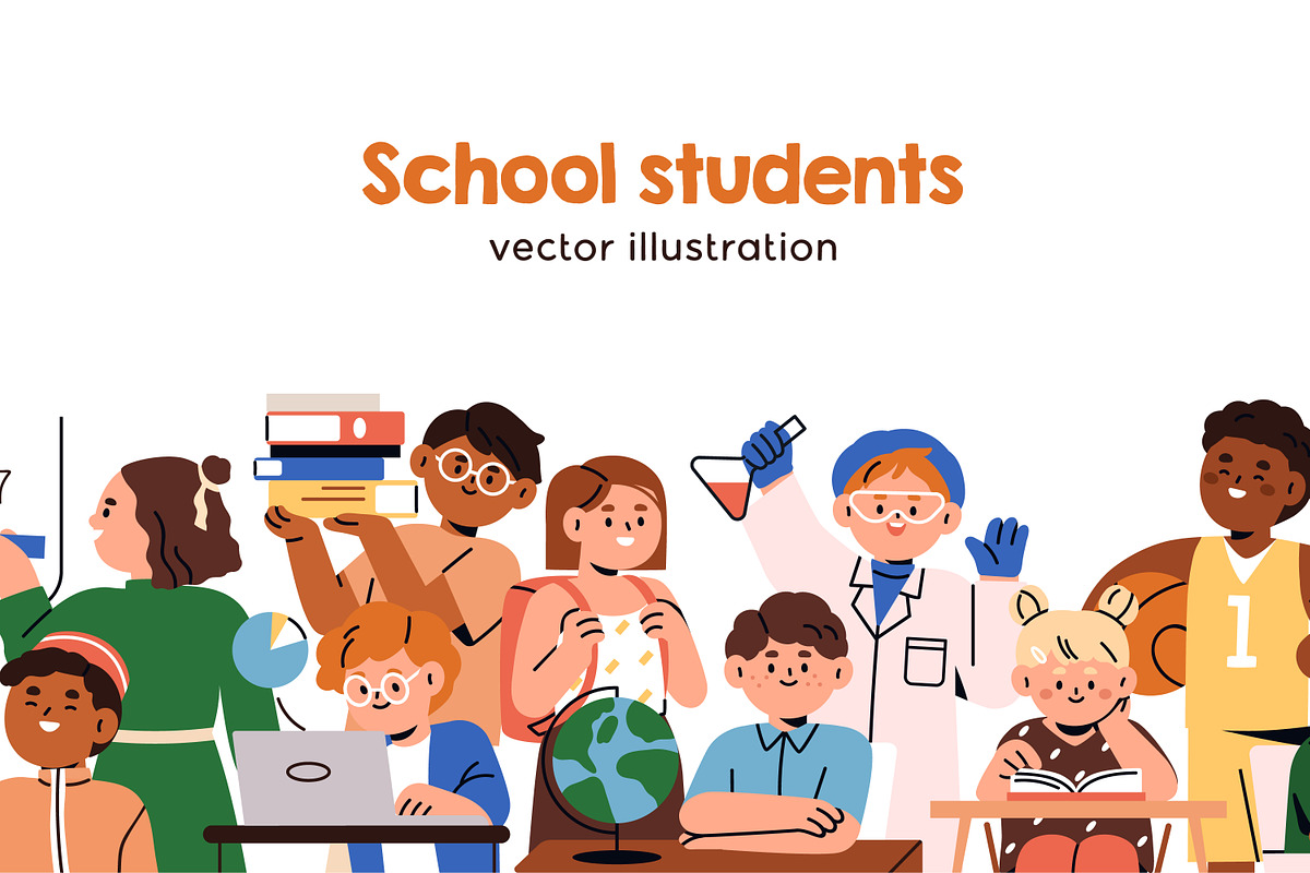 School kids students studying banner, a Person Illustration by Good Studio (Photo 1 of 5)