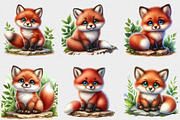 Watercolor Cute Foxes clipart Bundle, a Seasonal Illustration by Craft Nest (Thumbnail 2 of 5)
