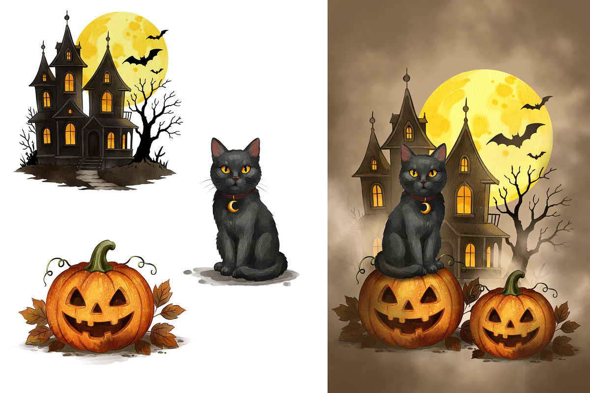 Halloween Watercolor Collection, a Seasonal Illustration by IrynaPanashii (Photo 10 of 19)