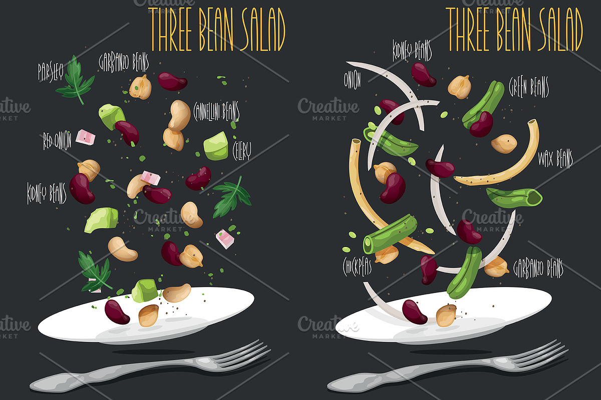 SET salad. Vector illustration, a Food Illustration by AKOMIX (Photo 6 of 9)