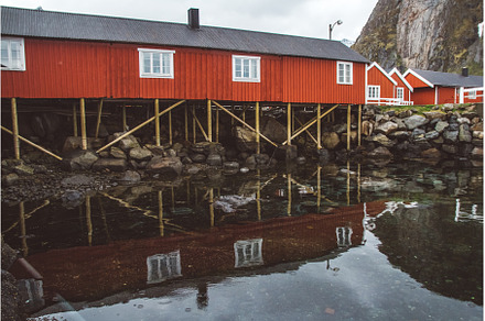 Norway rorbu houses and mountains