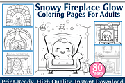 Snowy Fireplace Glow Coloring Pages, an Animal Illustration by maggiesar (Thumbnail 1 of 4)