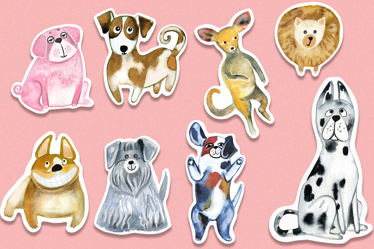 Watercolor cute dogs sticker pack, an Object Graphic by NataLyaroArt (Photo 2 of 9)