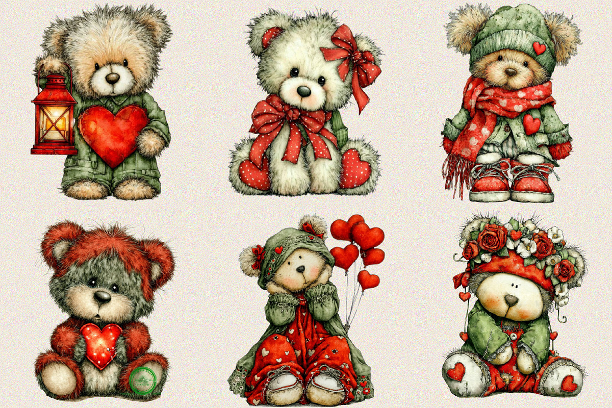 Whimsical Valentine Teddy Bear Clipa, an Illustration by SVGArt (Photo 8 of 8)