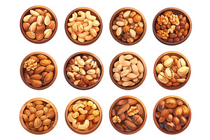 Set of plates with cartoon nuts of, a Food Illustration by LadadikArt