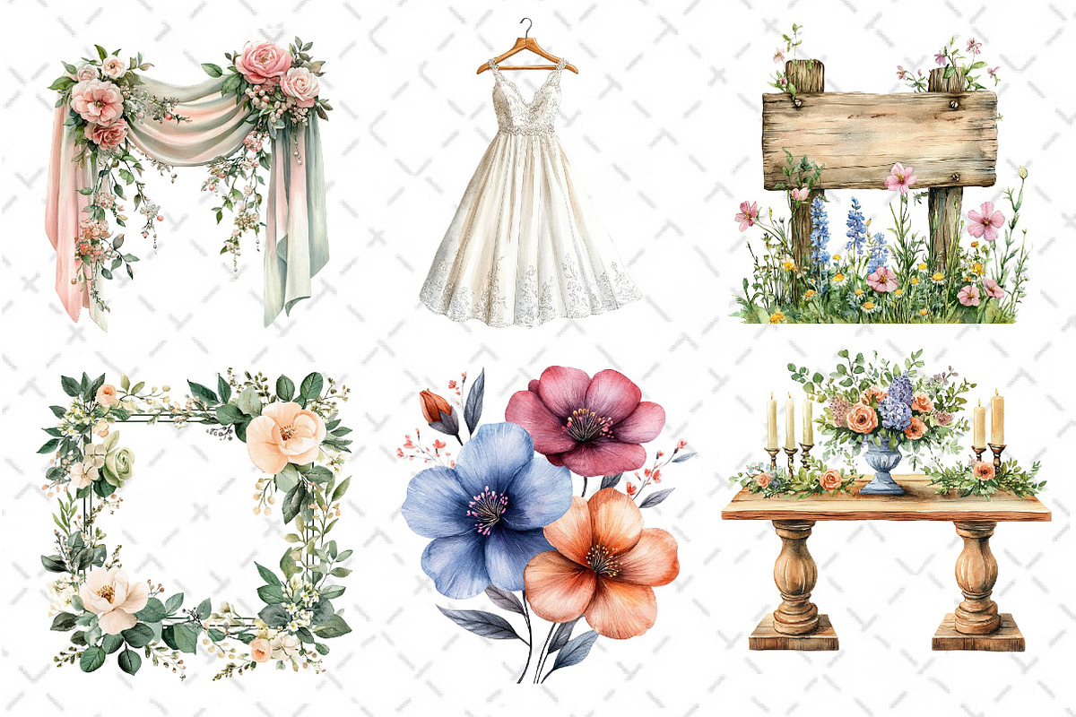 Summer Garden Wedding Clipart, an Illustration by Dream Creation (Photo 3 of 6)