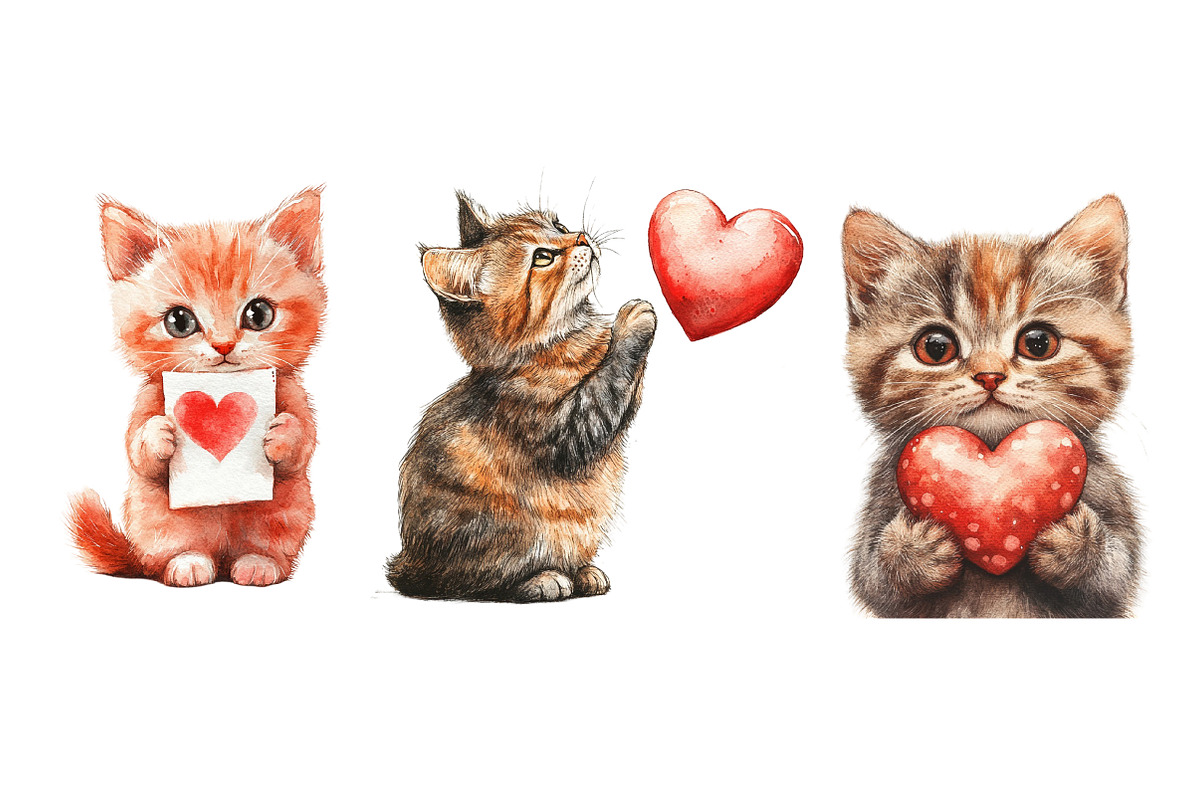 Watercolor Valentine Cats Clipart, an Illustration by Dream Creation (Photo 5 of 7)