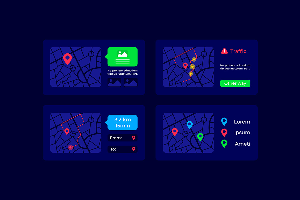 Routes on map UI elements kit, a Graphic by IMG Visuals