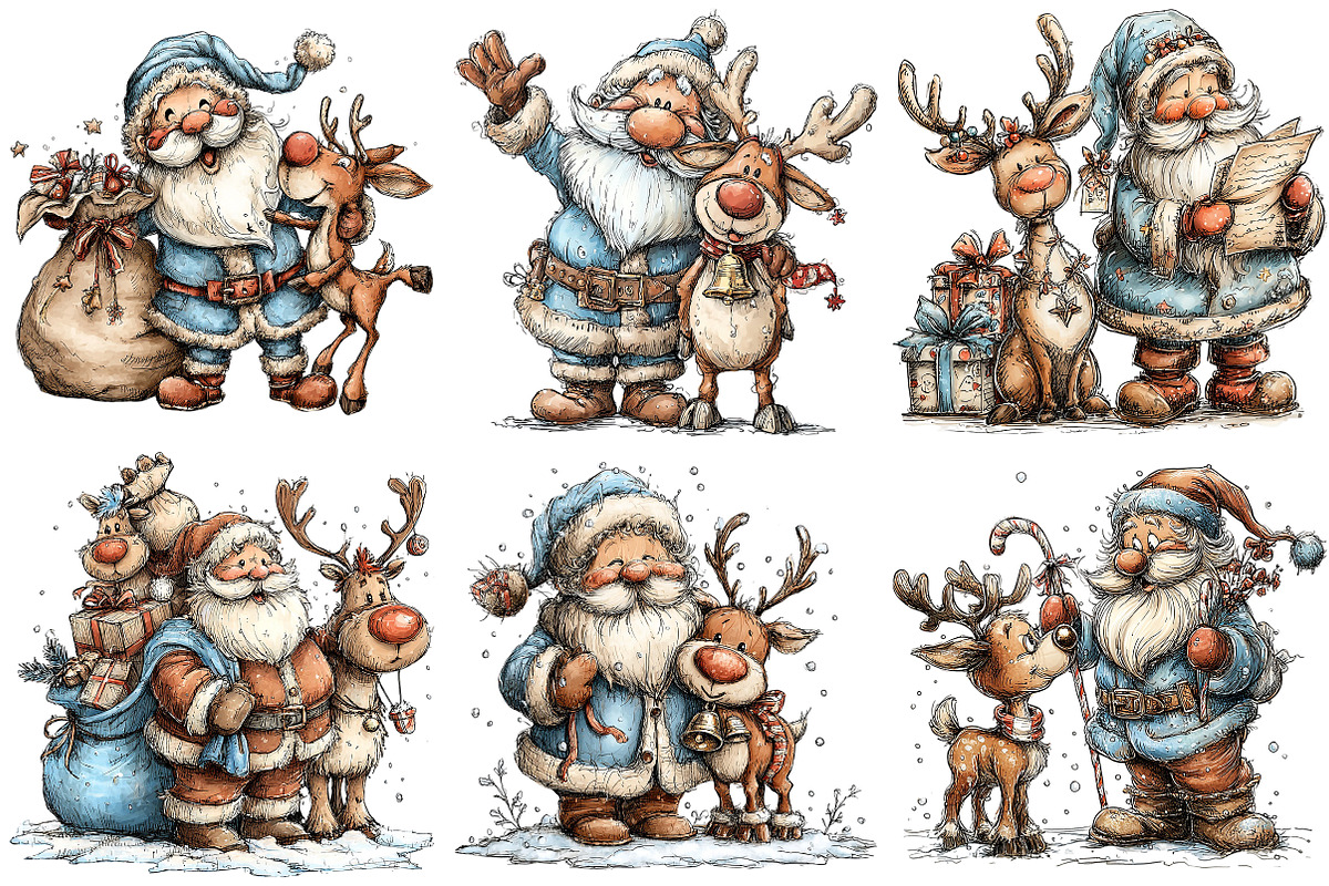 Christmas Santa & Reindeer Clipart, an Illustration by Craft Nest (Photo 5 of 8)