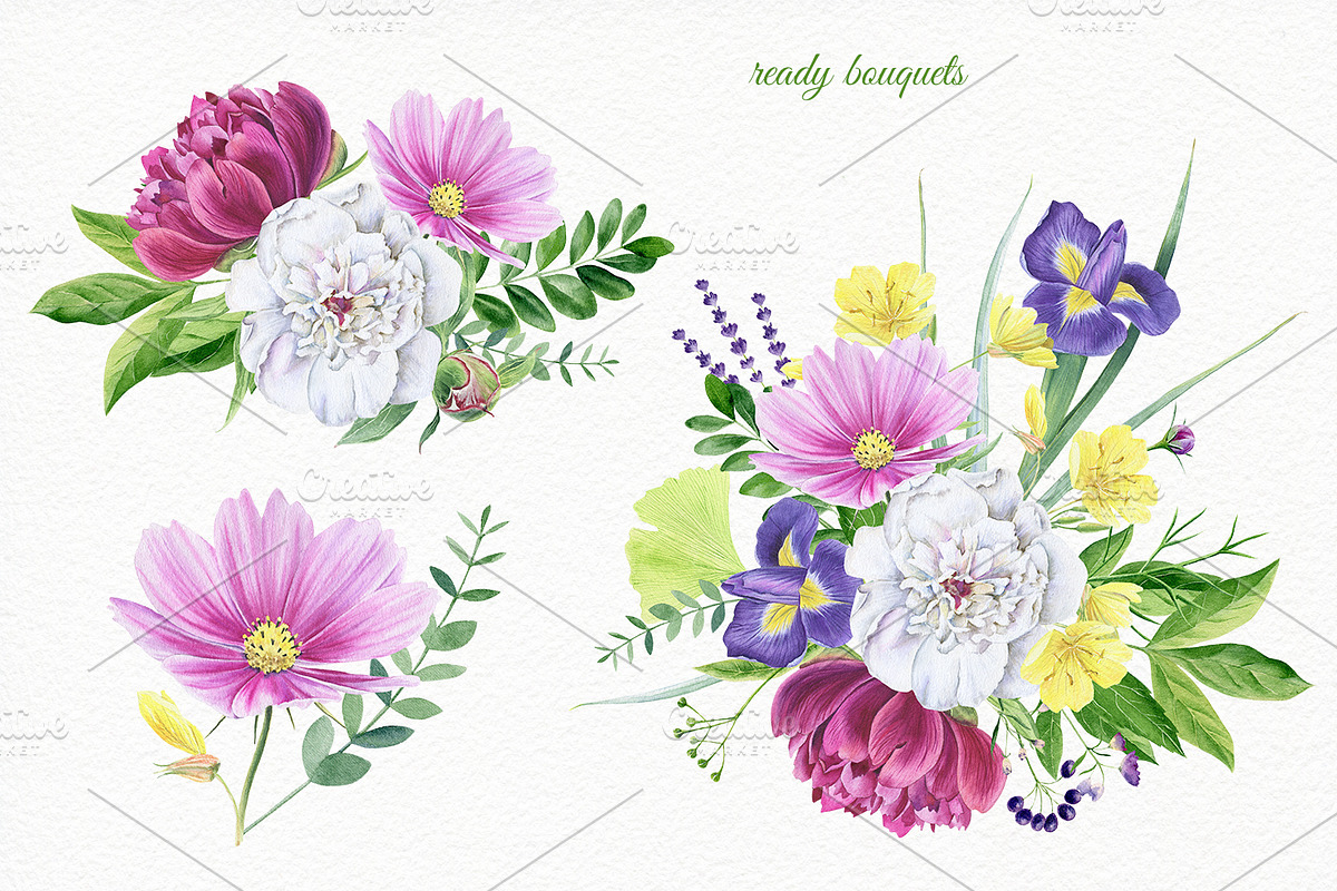 Florals watercolor set, an Illustration by Elegantia (Photo 6 of 11)