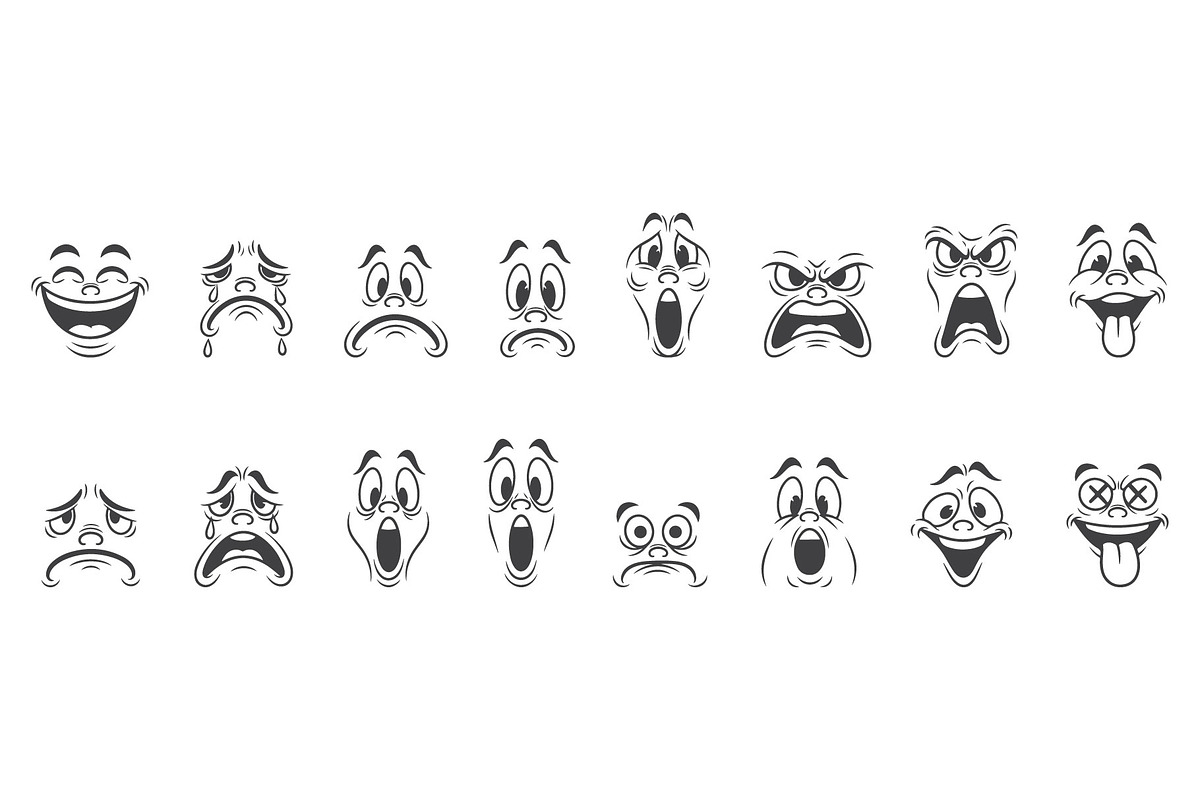 Emotional Face Cartoon Icons, a Decorative Illustration by MkStudio