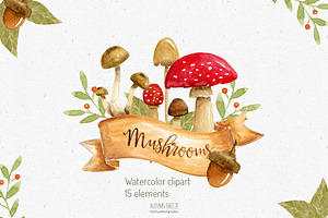 Watercolor Mushroom Clipart