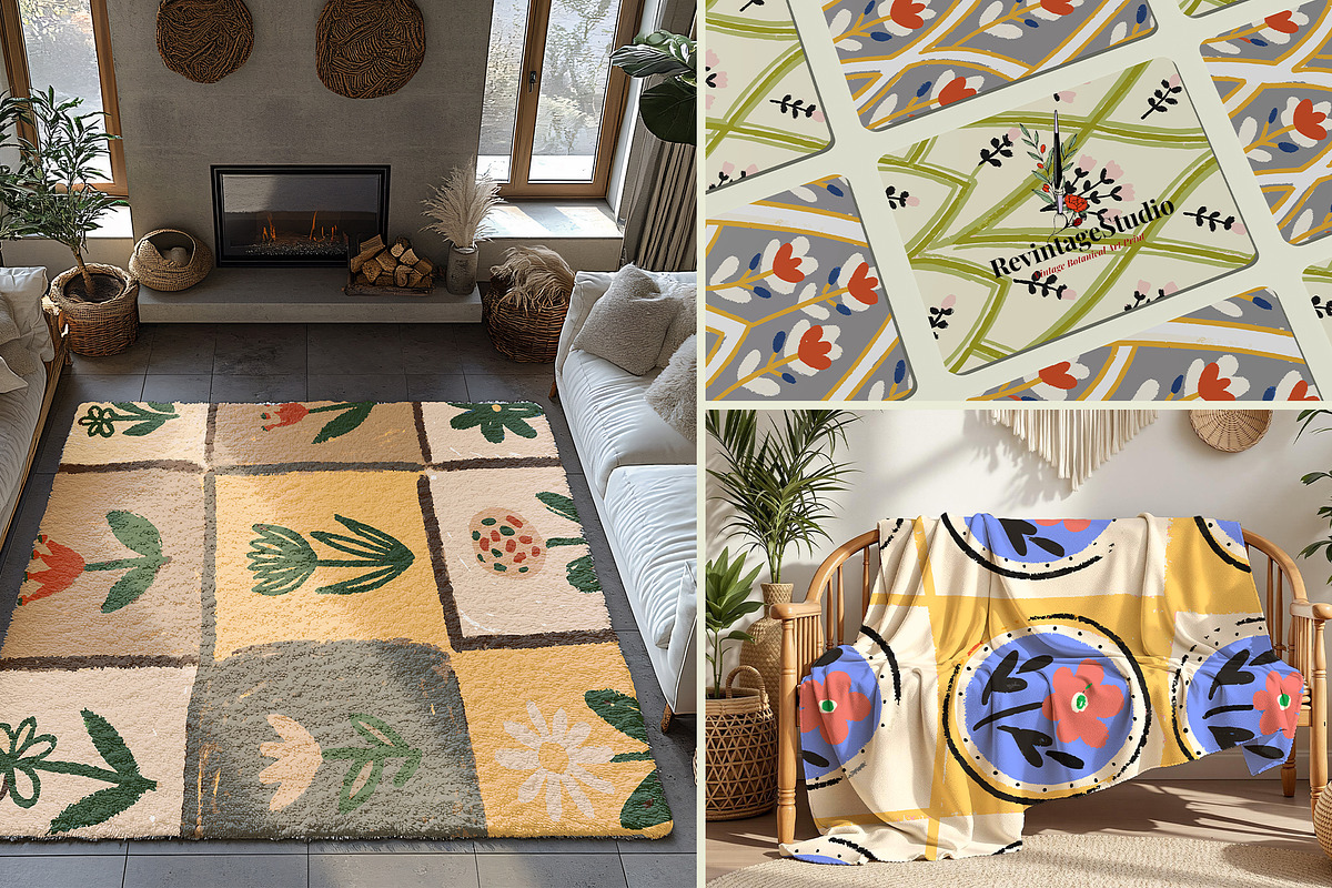 Retro Floral Prints & Textures, a Background Graphic by RevintageStudio (Photo 3 of 8)