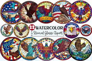 4th of July Eagle Round Stained Glas, a Seasonal Illustration by Rose Art