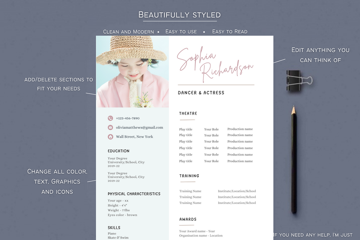 Child Actor Resume Template CANVA, a Resume Template by Climbwithelevator (Photo 2 of 6)