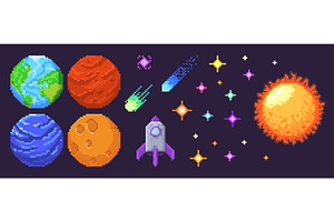 Pixel space game icons set isolated, an Object Illustration by art PVP - market