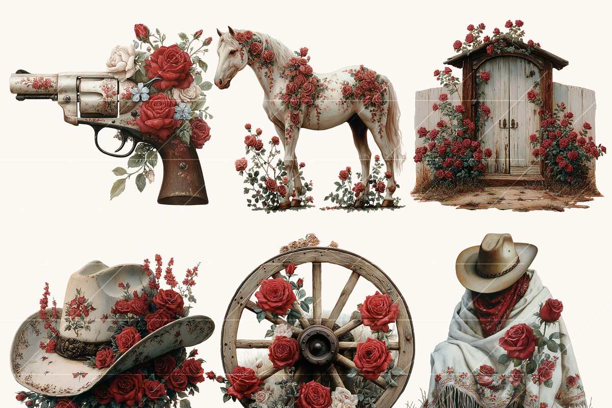 Watercolor Red Rose Western Clipart, a Person Illustration by BusyDaydesign (Photo 4 of 9)