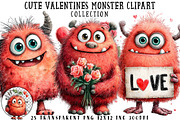 Cute Valentines Monster Clipart, an Illustration by OK Design (Thumbnail 1 of 6)