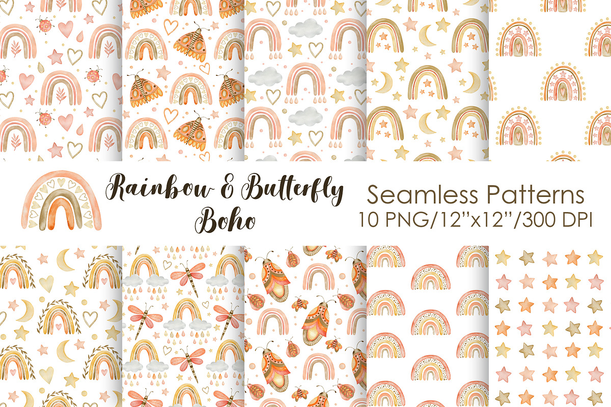 Watercolor Boho rainbow & butterfly, a Decorative Illustration by Kira Konoshenko (Photo 6 of 16)