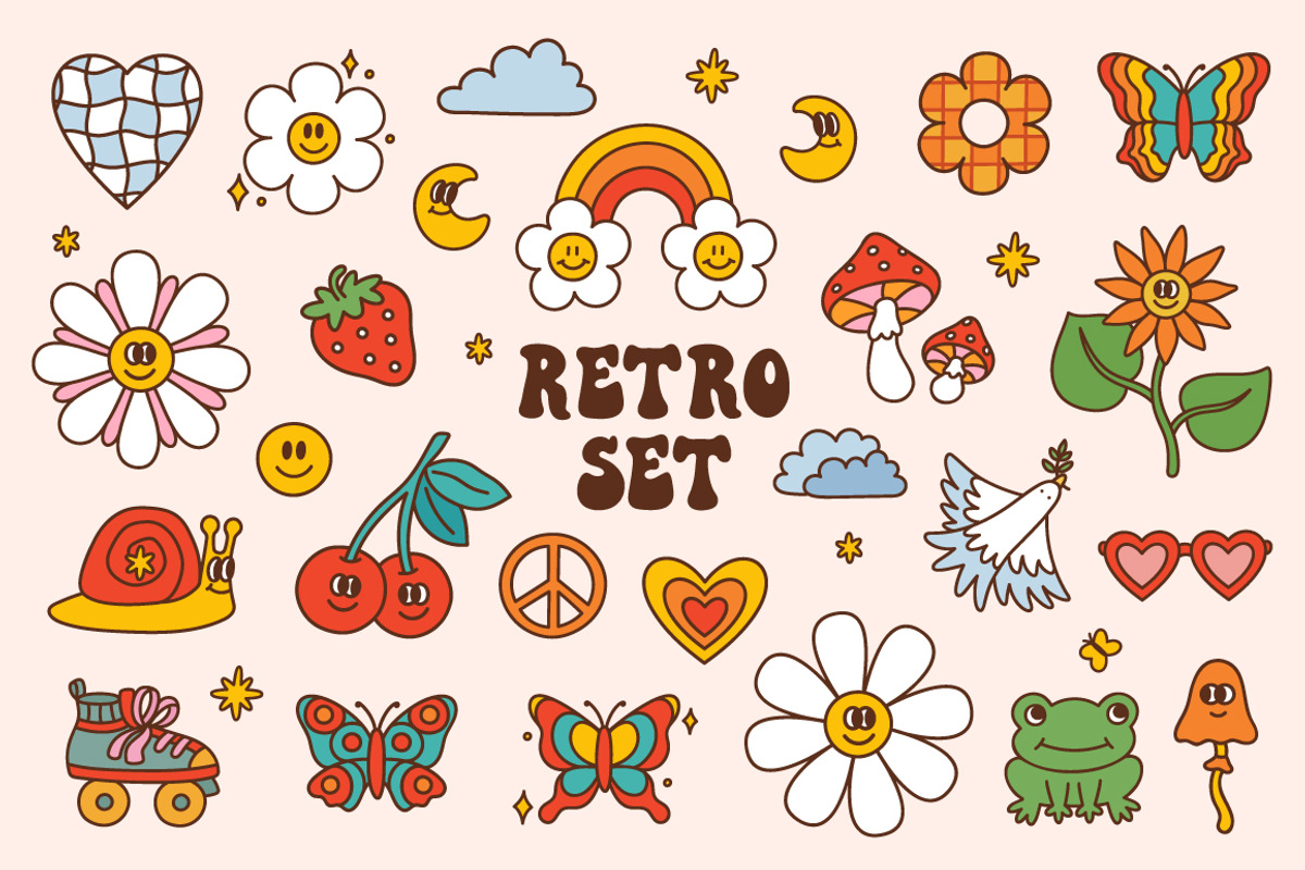 Groovy retro clip art EPS, PNG, SVG, an Object Graphic by Viaireshop (Photo 1 of 7)