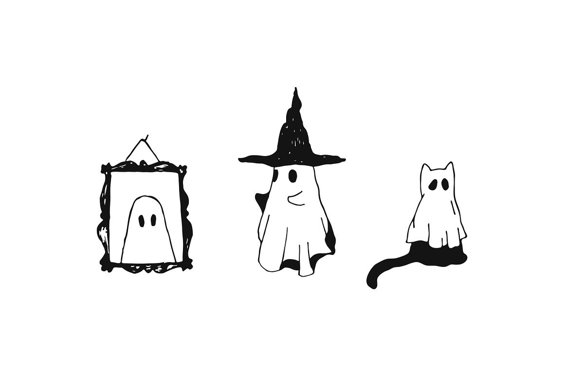 Halloween ghosts vector sketches, a Seasonal Illustration by yabluko_draws (Photo 3 of 5)