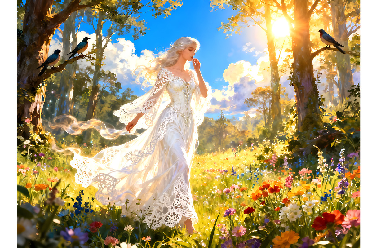 Maiden in a Meadow, a Person Illustration by Sharon Schwalbe (Photo 1 of 2)