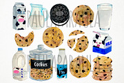 Watercolor Milk and Cookies Clipart, an Object Graphic by Paulaparaula (Thumbnail 2 of 3)