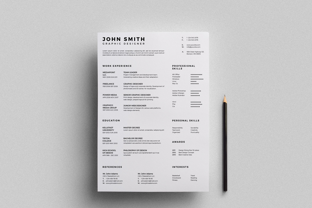 Simple Resume CV with Business Card, a Stationery Template by ND Design (Photo 7 of 11)