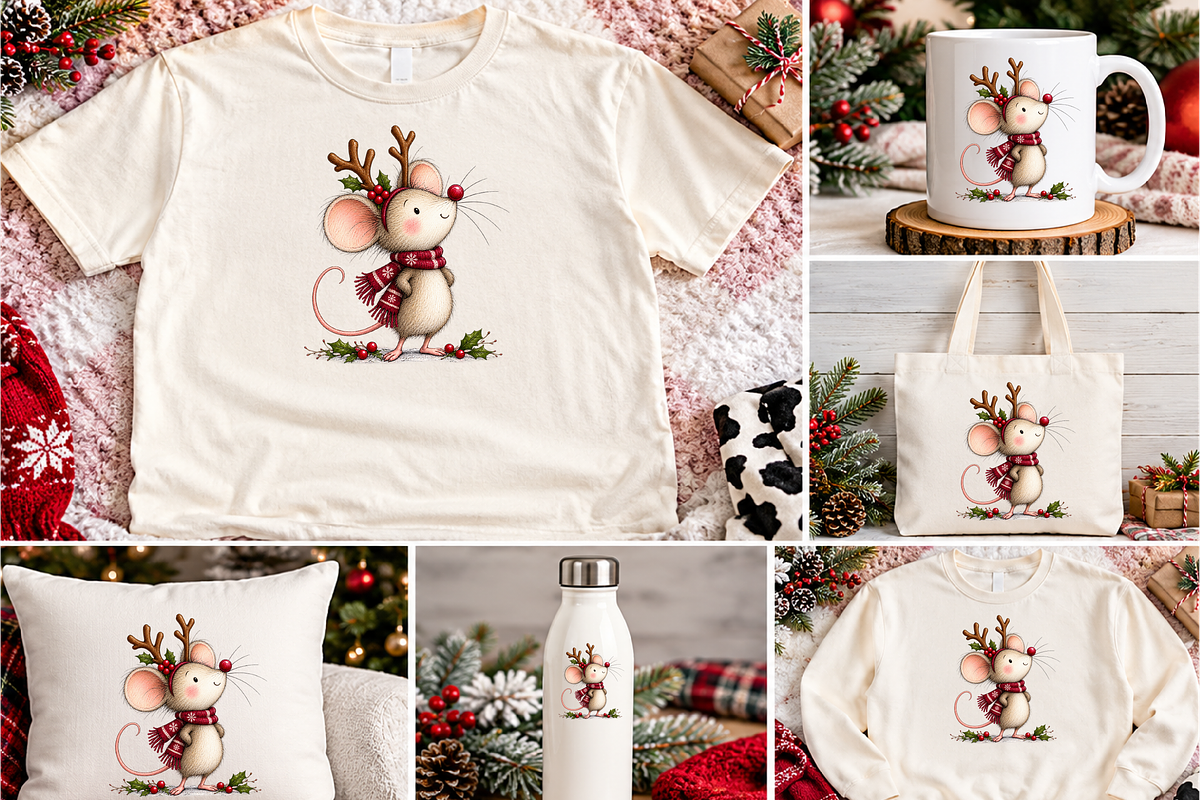 Whimsical Christmas Mouse, a Seasonal Illustration by Printable Design Store (Photo 2 of 3)