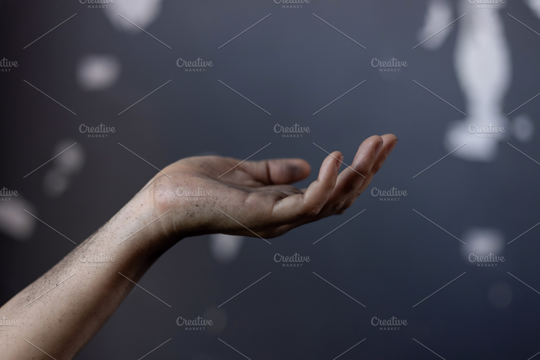 Dirty hand in begging gesture, Poverty and humanitarian crisis, a Photo by salmon.black