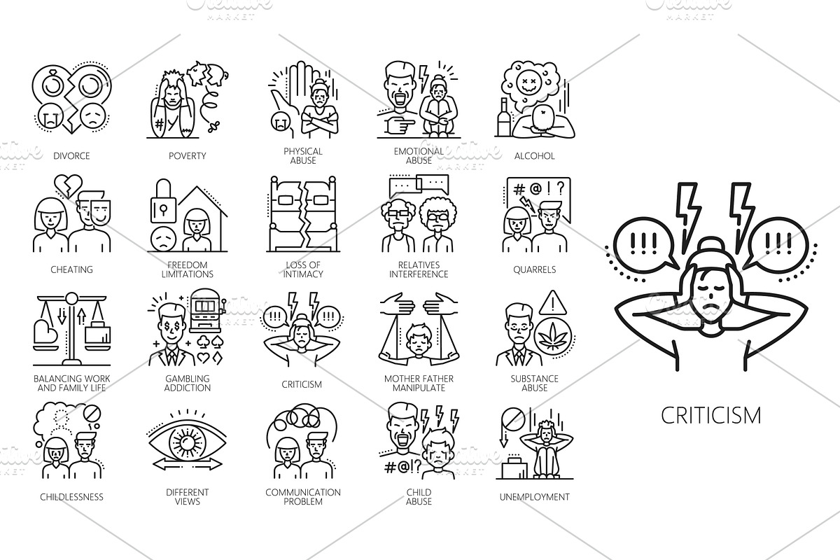Family psychological problem icons, a Healthcare Illustration by Vector Tradition