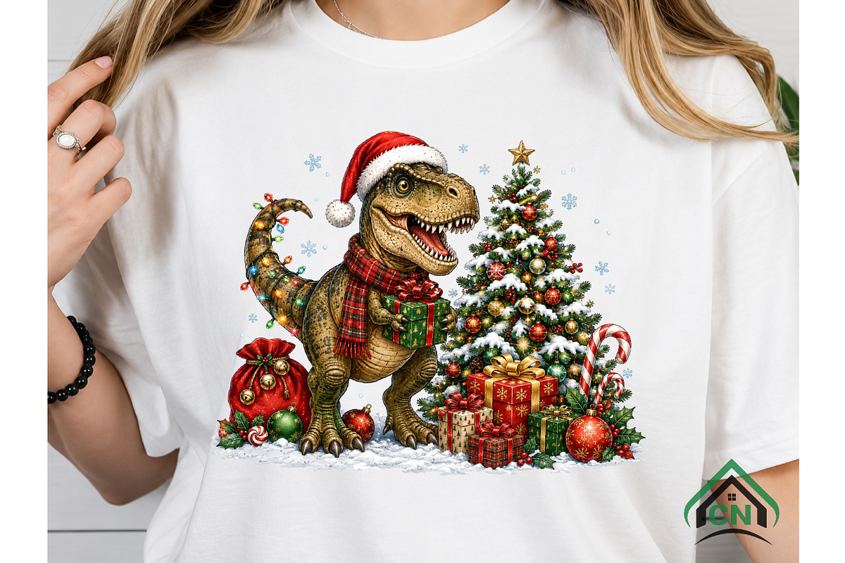 Festive T. Rex Christmas Celebration, a Seasonal Illustration by Craft Nest (Photo 4 of 6)